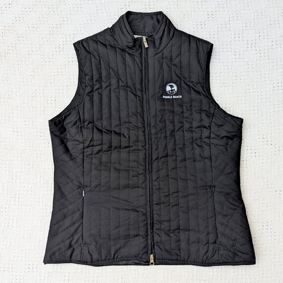 PEBBLE BEACH Classic Quilted Vest Women Sz L Golf Zip John Hancock Signature - Picture 1 of 9